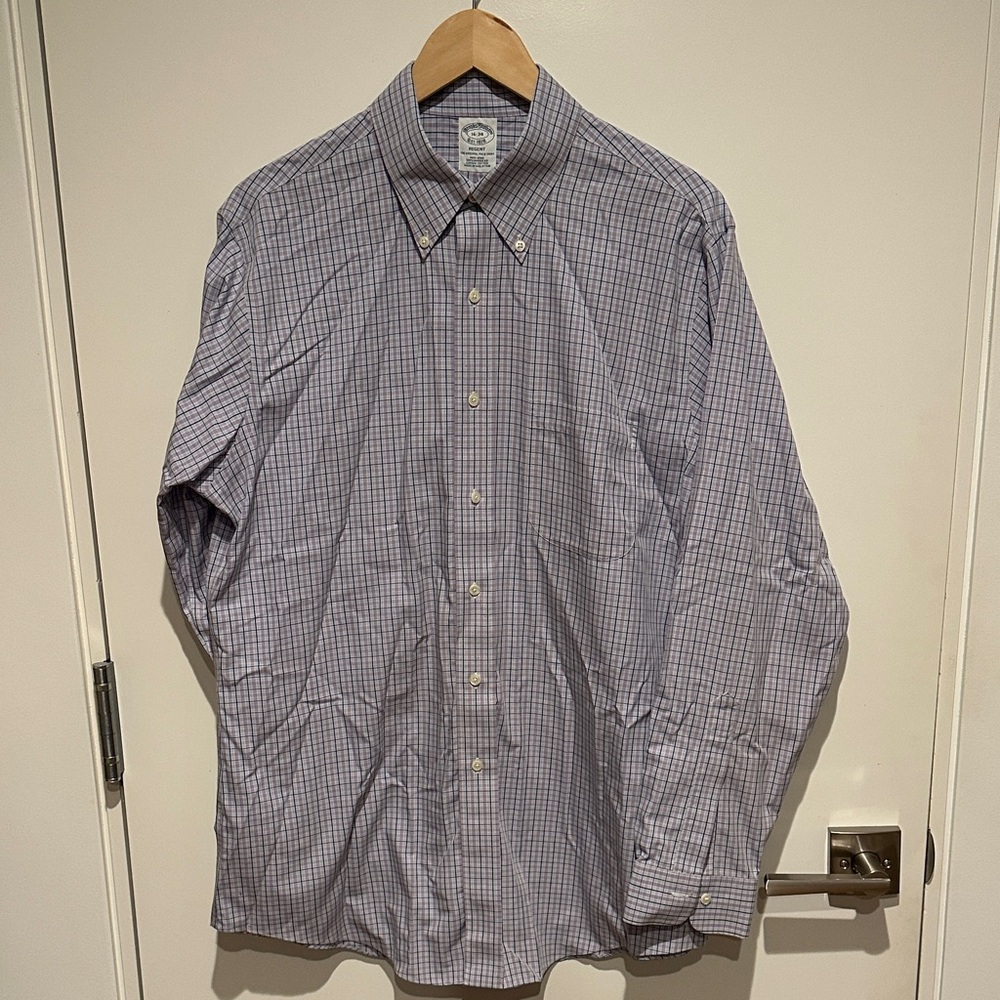 Brooks Brothers Men's Button-Down Check Shirt - Blue and White